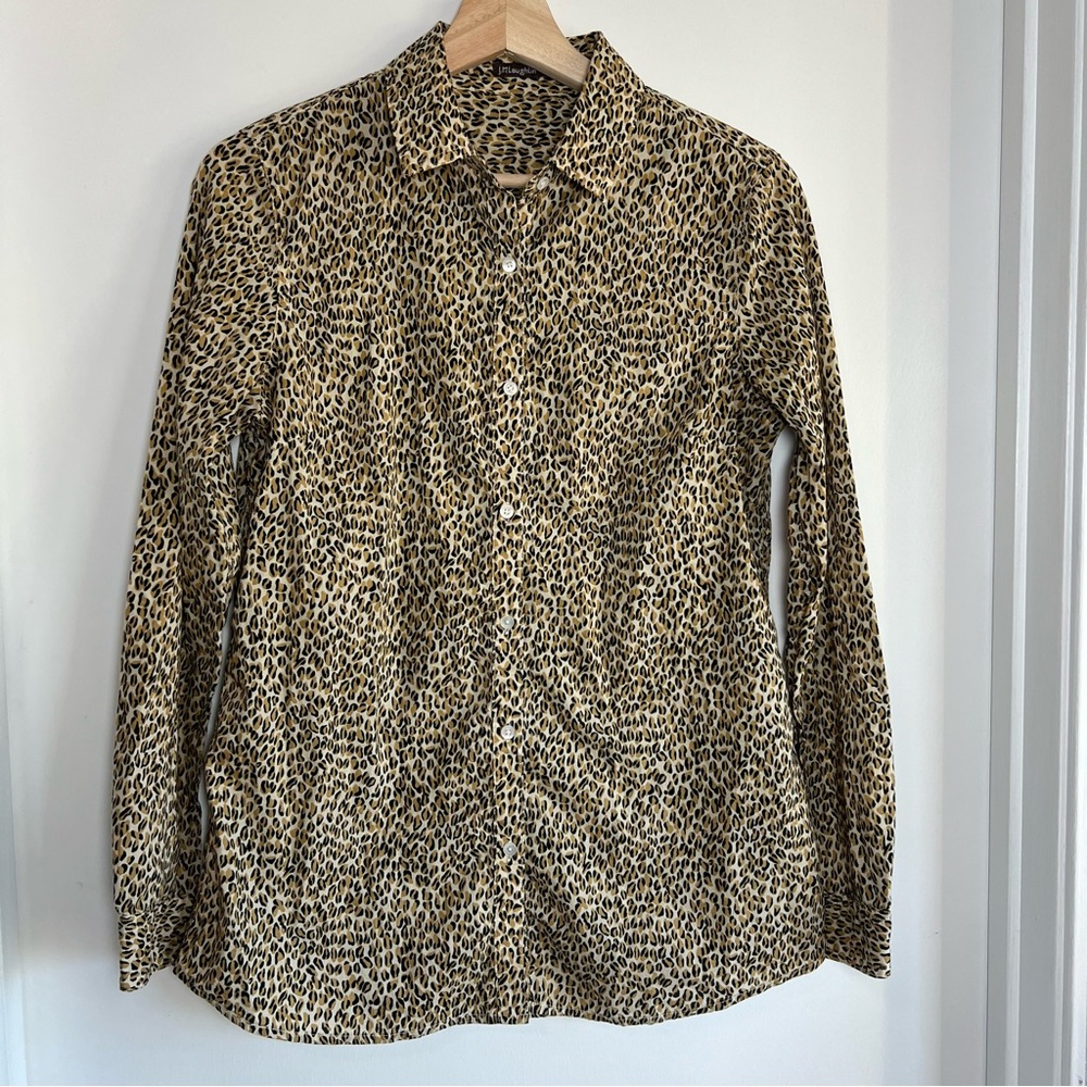J. McLaughlin Leopard Print Cotton Button Up Long‎ Sleeve Blouse, Size Small